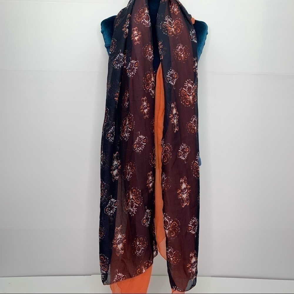 Boho Scarf Double Sheer Layer 74" Long Floral Medallion